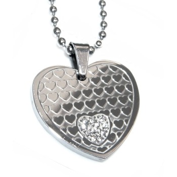 NSA|steel heart pendant necklace with zircons and balls choker