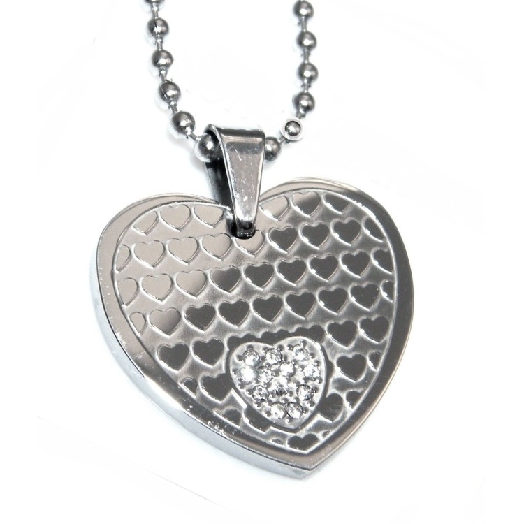 NSA|steel heart pendant necklace with zircons and balls choker