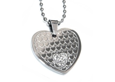 NSA|steel heart pendant necklace with zircons and balls choker