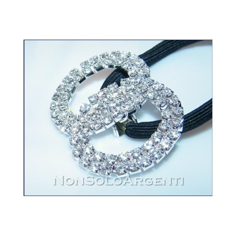 NSA|Bigiotteria : Fermaglio per coda argentato elastico con cerchi e pave' di strass