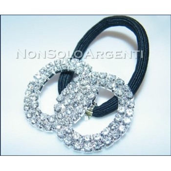 NSA|Bigiotteria : Fermaglio per coda argentato elastico con cerchi e pave' di strass