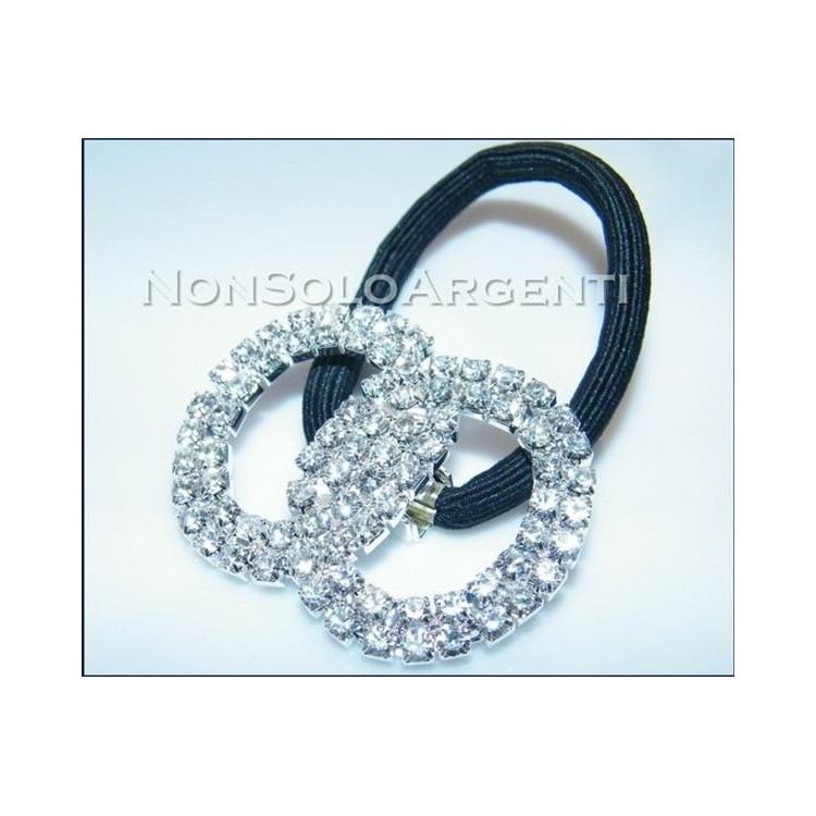 NSA|Bigiotteria : Fermaglio per coda argentato elastico con cerchi e pave' di strass