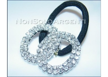 NSA|Bigiotteria : Fermaglio per coda argentato elastico con cerchi e pave' di strass