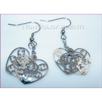 NSA|Orecchini ACCIAIO - Stainless Steel - Ciondoli Cuori traforati taglio laser