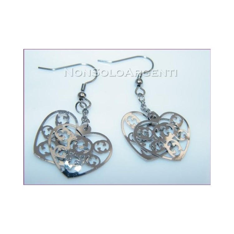 NSA|Orecchini ACCIAIO - Stainless Steel - Ciondoli Cuori traforati taglio laser
