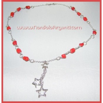 NSA|Collana con centrale a stelle in Argento 925 e Corallo di Torre del Greco