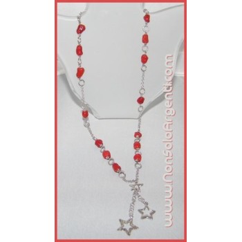 NSA|Collana con centrale a stelle in Argento 925 e Corallo di Torre del Greco