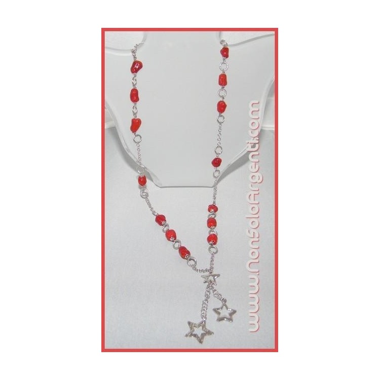 NSA|Collana con centrale a stelle in Argento 925 e Corallo di Torre del Greco