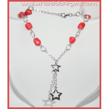 NSA|Collana con centrale a stelle in Argento 925 e Corallo di Torre del Greco