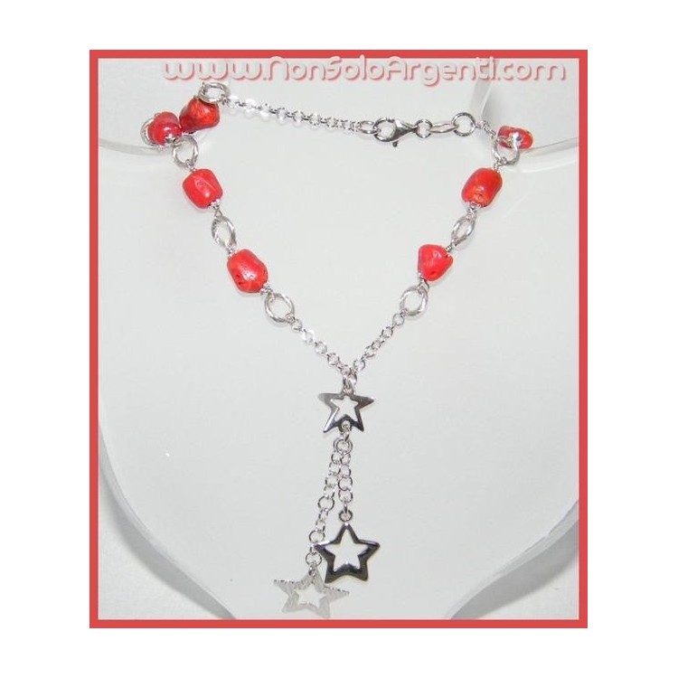 NSA|Collana con centrale a stelle in Argento 925 e Corallo di Torre del Greco