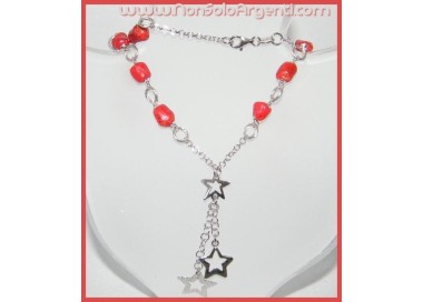 NSA|Collana con centrale a stelle in Argento 925 e Corallo di Torre del Greco