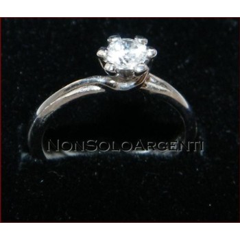 NSA|Argento 925 Italiano Rodiato : Anello Solitario con Zircone taglio brillante