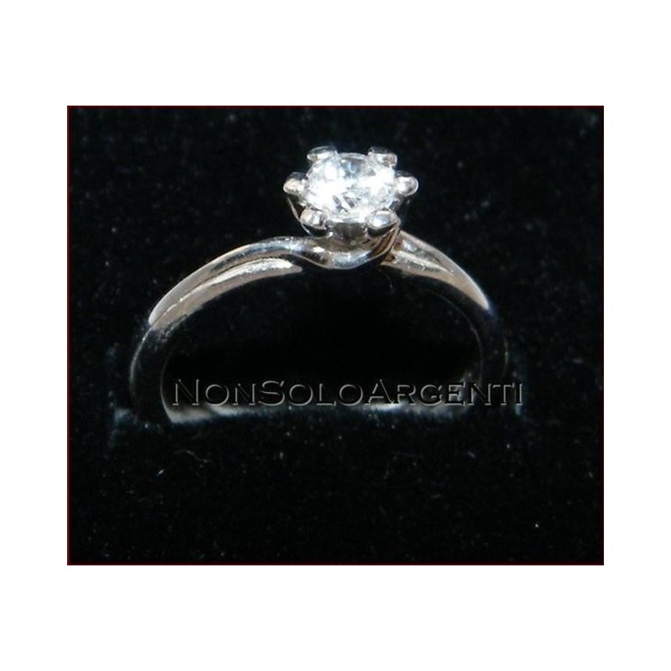 NSA|Argento 925 Italiano Rodiato : Anello Solitario con Zircone taglio brillante