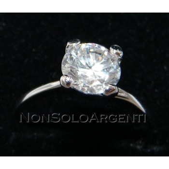 NonSoloArgenti |925 Italian Rhodium Silver: Solitaire Ring with Zirconia 6mm