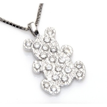 NSA|stamped 925: Necklace Venetian teddy bear pendant 19x10 pavé zirconia