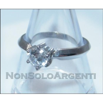 NSA|Argento 925 Italiano Rodiato : Anello Solitario con Zircone taglio brillante