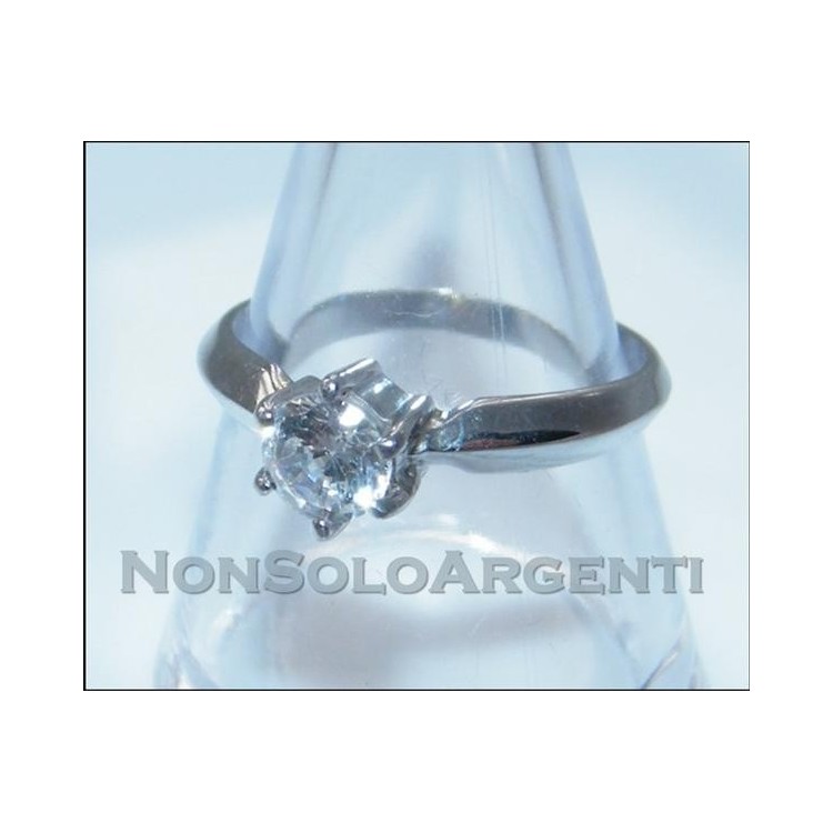 NSA|Argento 925 Italiano Rodiato : Anello Solitario con Zircone taglio brillante