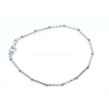 NSA|Argento 925 Rodiato  : Bracciale Bamboo semirigido barrette diamatate e palline