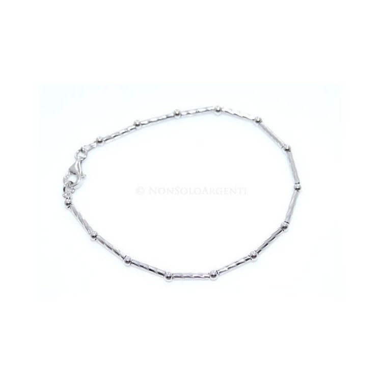 NSA|Argento 925 Rodiato  : Bracciale Bamboo semirigido barrette diamatate e palline