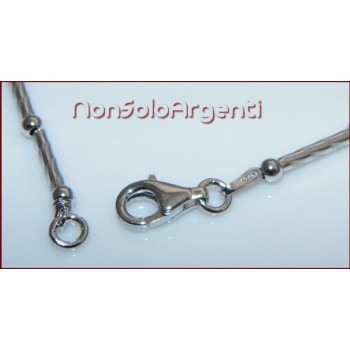 NSA|925 Silver Semi-rigid Bamboo Bracelet with diamond bars and balls 18 cm