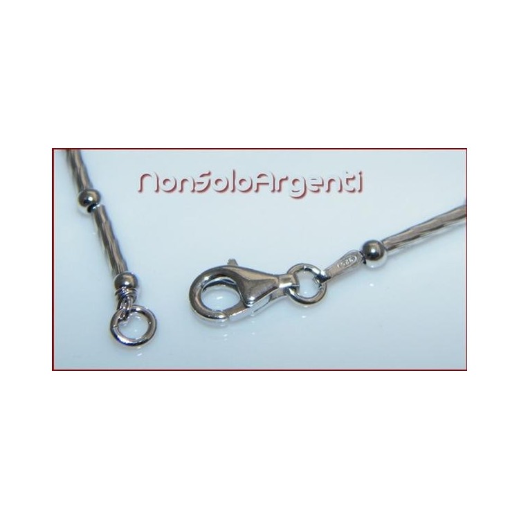 NSA|Argento 925 Rodiato  : Bracciale Bamboo semirigido barrette diamatate e palline