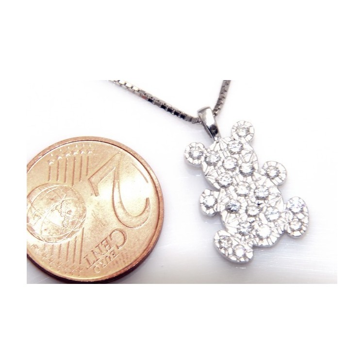 NSA|Argento 925 : Collana girocollo veneziana ciondolo orso orsetto 19x10 pavè di zirconi