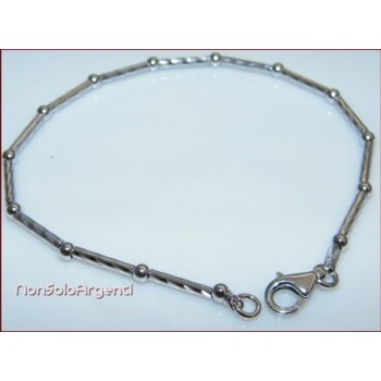 NSA|Argento 925 Rodiato  : Bracciale Bamboo semirigido barrette diamatate e palline
