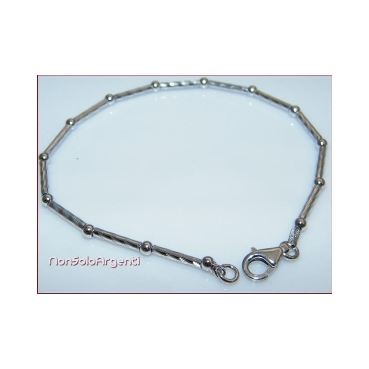 NSA|925 Silver Semi-rigid Bamboo Bracelet with diamond bars and balls 18 cm