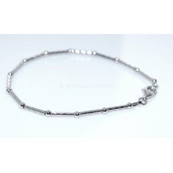 NSA|925 Silver Semi-rigid Bamboo Bracelet with diamond bars and balls 18 cm
