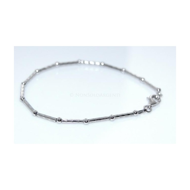 NSA|925 Silver Semi-rigid Bamboo Bracelet with diamond bars and balls 18 cm