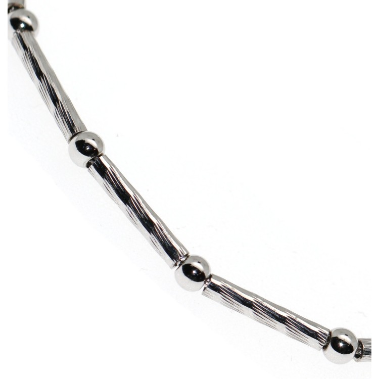 NSA|925 Silver Semi-rigid Bamboo Bracelet with diamond bars and balls 18 cm