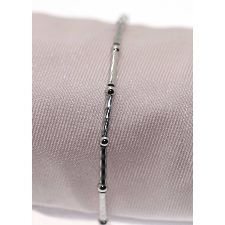 NSA|925 Silver Semi-rigid Bamboo Bracelet with diamond bars and balls 18 cm