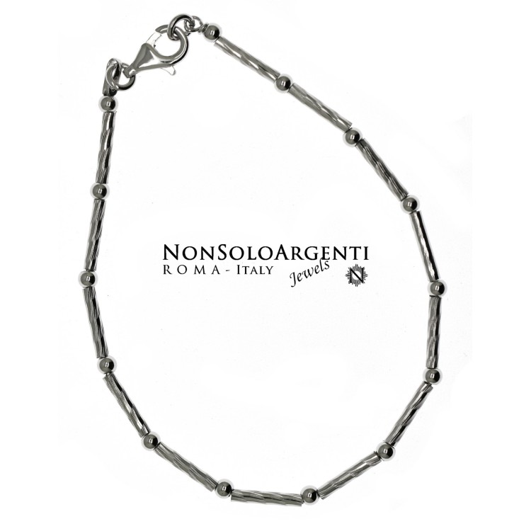 NSA|gioielleria nonsoloargenti di Roma : Argento 925  Bracciale Bamboo semirigido barrette diamatate e palline 18 cm