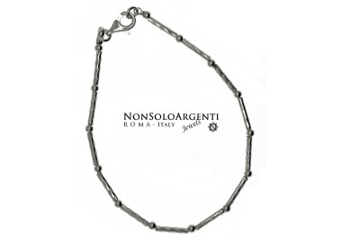 NSA|925 Silver Semi-rigid Bamboo Bracelet with diamond bars and balls 18 cm