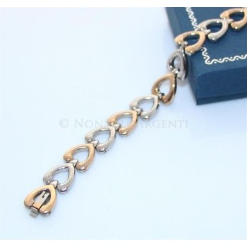 NSA|Bracciale Braccialetto DONNA o UOMO Acciaio e oro Cuori con greca