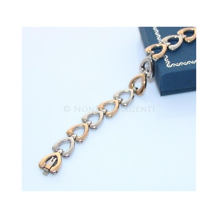 NSA|Bracciale Braccialetto DONNA o UOMO Acciaio e oro Cuori con greca