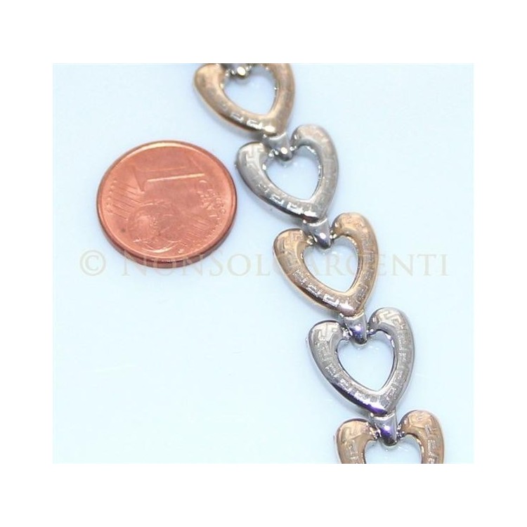 NSA|Bracciale Braccialetto DONNA o UOMO Acciaio e oro Cuori con greca