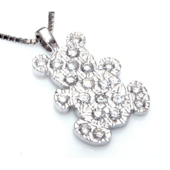 NSA|stamped 925: Necklace Venetian teddy bear pendant 19x10 pavé zirconia