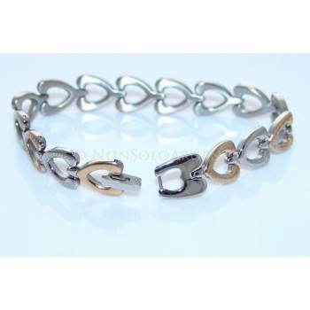NSA|Bracciale Acciaio cuori cromato e oro con greca per donna