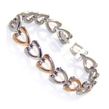NSA|Steel bracelet with chromed and gold hearts with greek for woman