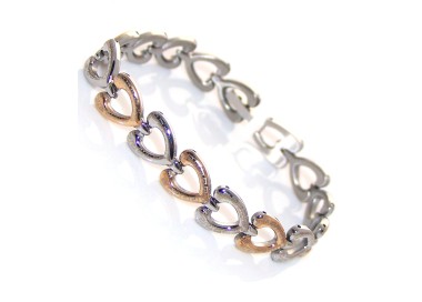 NSA|Steel bracelet with chromed and gold hearts with greek for woman