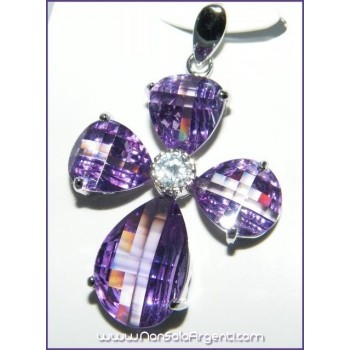 NSA|925 silver pendant with purple amethyst crystal cross with zircon