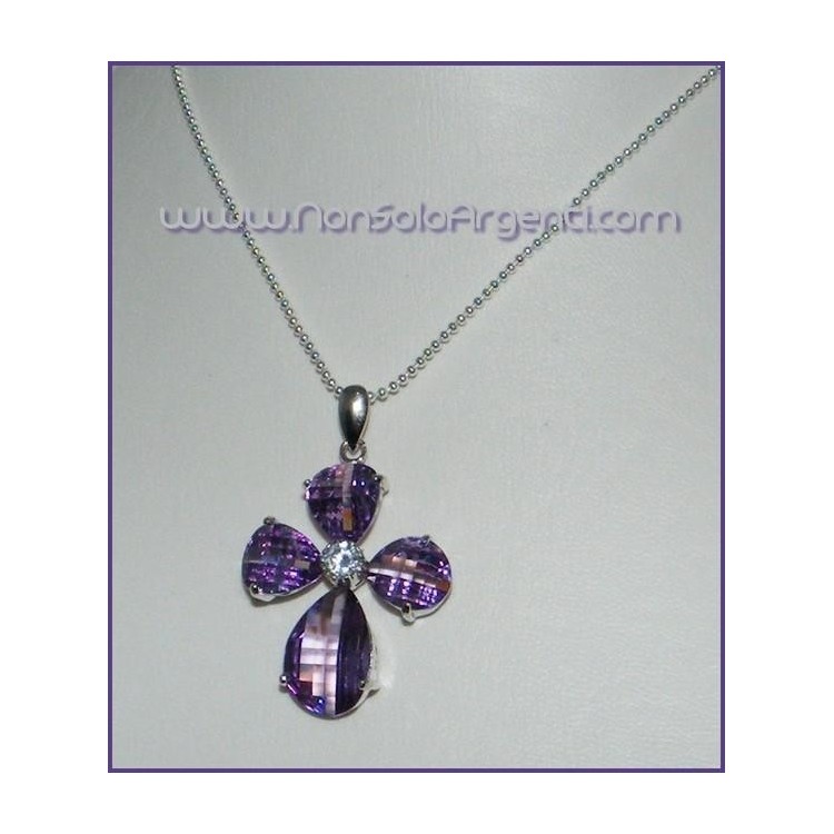 NSA|925 silver pendant with purple amethyst crystal cross with zircon
