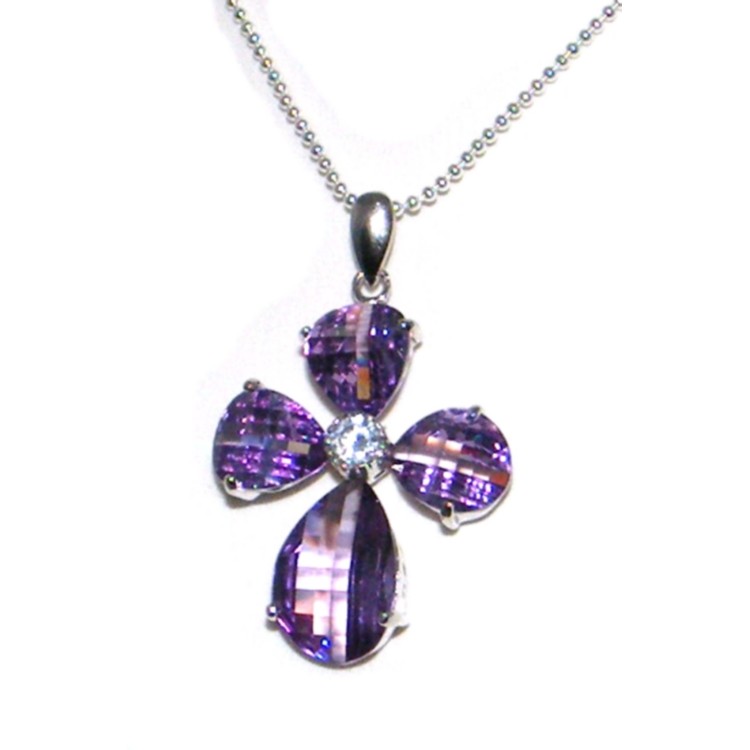 NSA|925 silver pendant with purple amethyst crystal cross with zircon