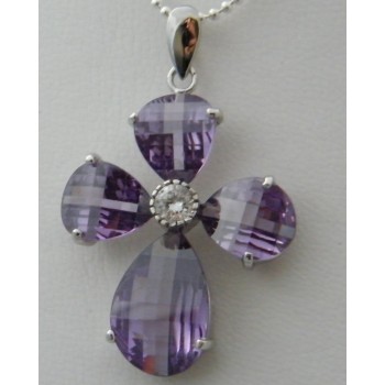 NSA|925 silver pendant with purple amethyst crystal cross with zircon