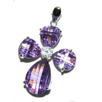 NSA|925 silver pendant with purple amethyst crystal cross with zircon