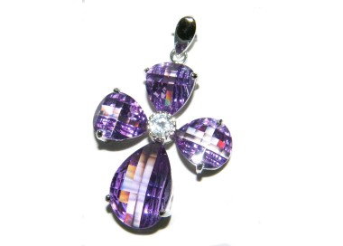 NSA|Ciondolo argento 925 croce di cristallo viola ametista con zircone