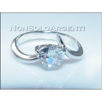 NSA|Argento 925 Italiano Rodiato : Anello Solitario con Zircone a Cuore