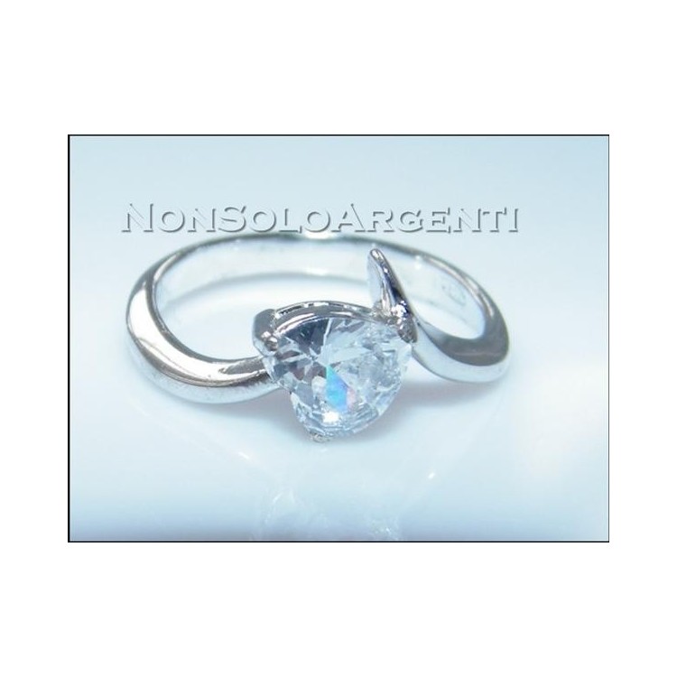 NSA|Argento 925 Italiano Rodiato : Anello Solitario con Zircone a Cuore