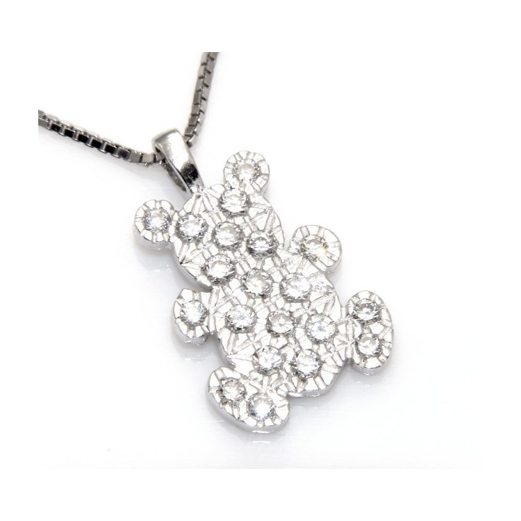 NSA|Argento 925 : Collana girocollo veneziana ciondolo orso orsetto 20x12 pavè di zirconi